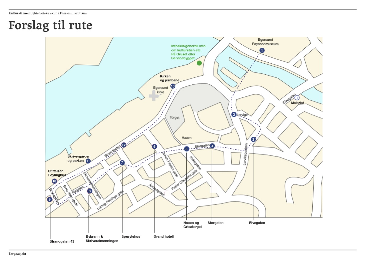 Kart over Kulturstien i Egersund